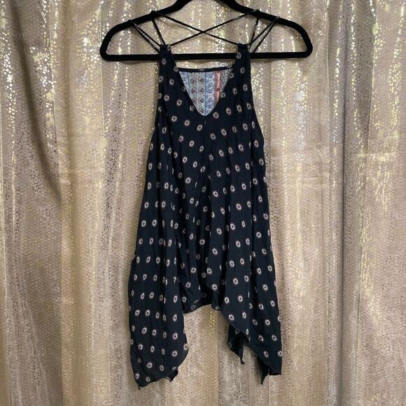 Abercrombie & Fitch Navy Blue Boho Strappy Handkerchief Hem Blouse, Small - Picture 2 of 6